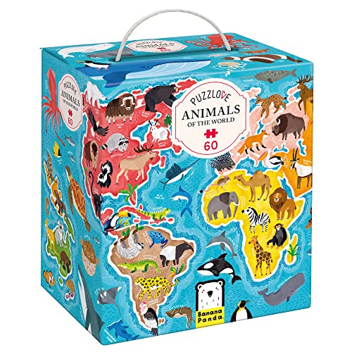 Banana Panda Puzzlove Puzzle Animals of The World - für Kinder ab 4 Jahren - Kinderpuzzle Karte mit Tieren der Welt - 60 Teile - für Jungen und Mädchen - Klassische Puzzles von Banana Panda
