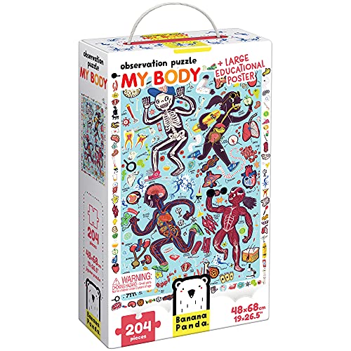 Banana Panda - My Body Observation Puzzle - 204-teiliges Bodenpuzzle mit großem Lernposter - für Kinder ab 7 Jahren und älter von Banana Panda