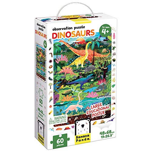 Banana Panda - Observation Puzzle Dinosaurs - Großes 60-teiliges Bodenpuzzle, enthält Großes Lernposter mit spaßigen Fakten, frühe Lernaktivität für Kinder ab 4 Jahren und älter von Banana Panda