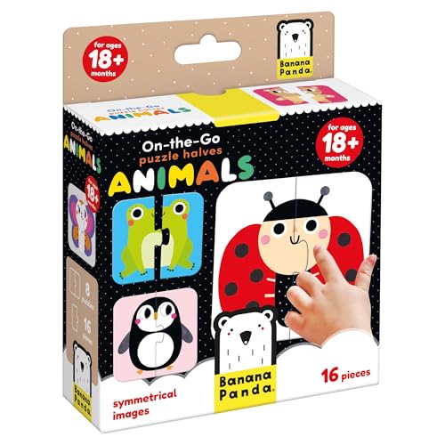 Banana Panda-Store On-The-Go Enthält 8 Zweiteilige Anfängerpuzzles zur Förderung von frühem Lernen und Feinmotorik, für Kinder ab 18 Monaten und älter, Puzzle Halves Animals 18m+ von Banana Panda