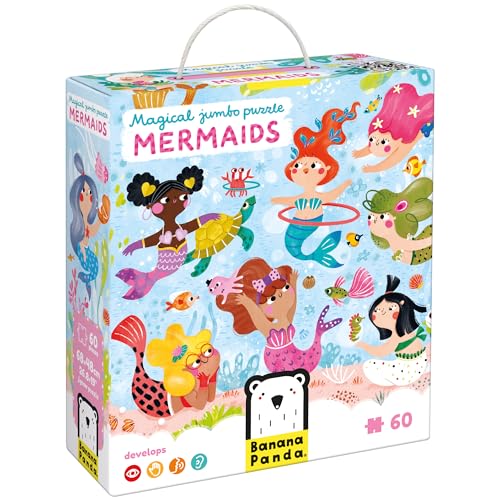 Magical Jumbo Puzzle Mermaids, 60 Teile Lernpuzzle für Kinder 4+, Bodenpuzzle Meerjungfrauen von Banana Panda