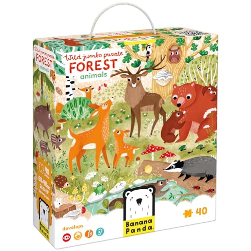 Wild Jumbo Puzzle Forest Animals, 40 Teile Lernpuzzle für Kinder 3+, Bodenpuzzle Wilde Waldtiere von Banana Panda