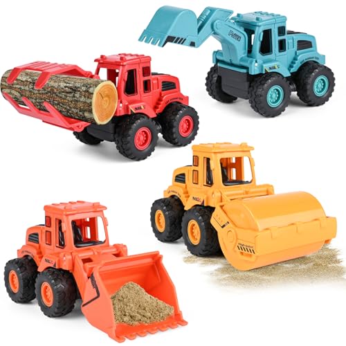Banaone Spielzeugauto ab 1 2 3 Jahre, 4 Stück Baufahrzeuge Spielzeug, Bagger Spielzeug Auto Spielzeugautos Set, Baby Konstruktionsfahrzeuge Baufahrzeuge, Minibagger Spielzeugauto für Kinder (A) von Banaone