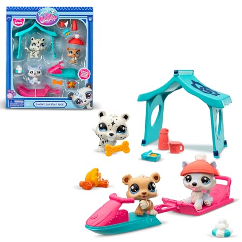 BANDAI Littlest Pet Shop - Pack Set Schneetag 3 Tiere und Zubehör - Pet Shop LPS Husky, Bär, Leopard - Spielzeugset mit niedlichen Mini-Tierfiguren - Spielzeug für Kinder ab 4 Jahren - BF00534 von BANDAI