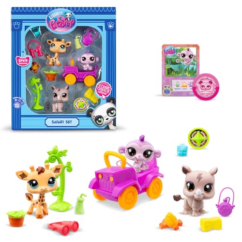 Bandai - Littlest Pet Shop - Safari Pack - 3 Tiere und Zubehör - Offizielle Lizenz - Set süßer Tierfiguren - BF00524 von Bandai