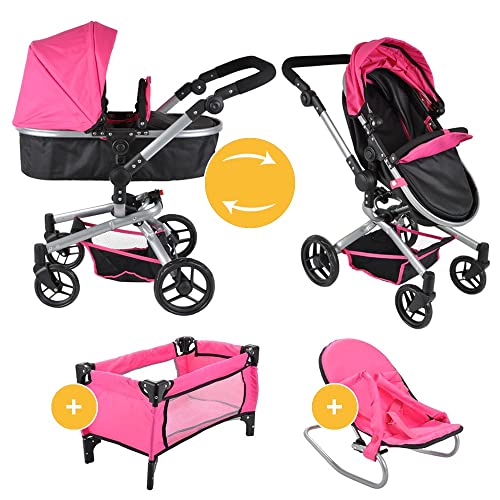 Bandits and Angels Black Angel 4-in-1 Megapack Puppenwagen ab 3 Jahren für Mädchen – Spielzeug Kinderwagen, Buggy, Puppenbett und Wippe – Rollen – Schwarz/Rosa Puppenwagen Bandits and Angels Black Angel 4-in-1 Megapack Puppenwagen ab 3 Jahren für Mädchen – Spielzeug Kinderwagen, Buggy, Puppenbett und Wippe – Rollen – Schwarz/Rosa Puppenwagen von Bandits & Angels