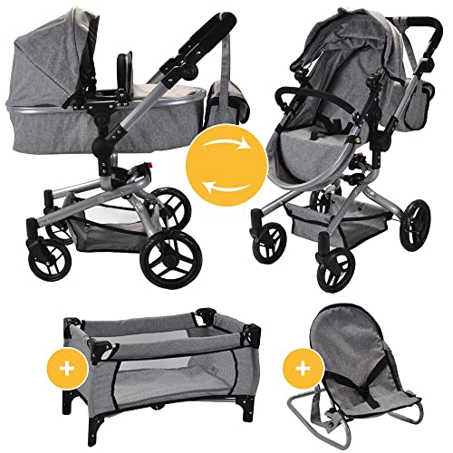 Bandits and Angels Modern Angel 4-in-1 Grey Megapack Puppenwagen ab 3 Jahren für Mädchen – Spielzeug-Kinderwagen, Buggy, Puppenbett und Wippe – Rollen – mit Wickeltasche – Grauer Puppenwagen Bandits and Angels Modern Angel 4-in-1 Grey Megapack Puppenwagen ab 3 Jahren für Mädchen – Spielzeug-Kinderwagen, Buggy, Puppenbett und Wippe – Rollen – mit Wickeltasche – Grauer Puppenwagen von Bandits & Angels