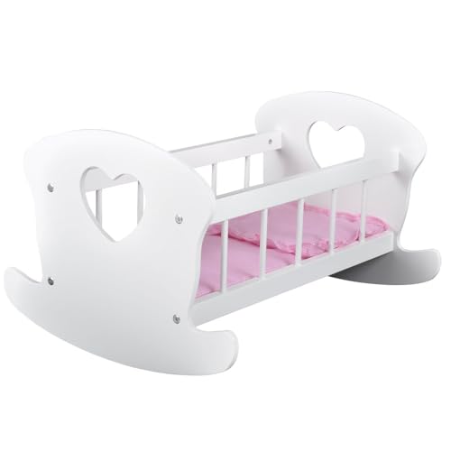 Bandits & Angels Puppenbett aus Holz Sweet Dreams weiß mit Herz – Puppenbett aus Holz – geeignet für Puppen bis 46 cm – inklusive Decke – Puppenbett – Puppenmöbel von Bandits & Angels