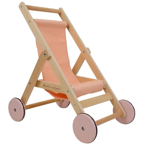 Bandits & Angels Puppenbuggy Lovely Salmon aus Holz – ab 2 Jahren – Puppenwagen aus Holz – für Puppen bis 50 cm – Puppenwagen Lachsrosa – Puppenbuggy von Bandits & Angels
