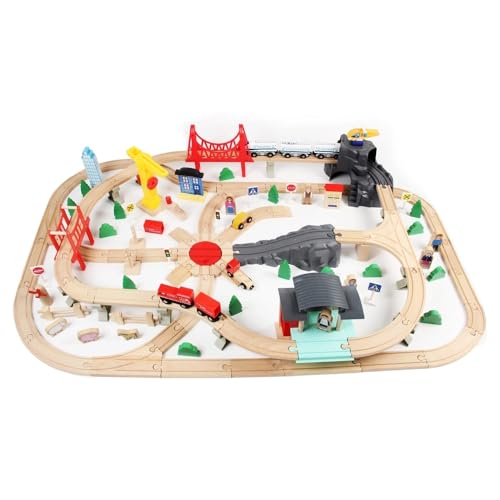 Bandits & Angels Holzeisenbahn-Set Stadt 130 Teile ab 3 Jahren für Jungen und Mädchen – Holzeisenbahn-Set mit 130 Teilen – Eisenbahngleise für Kinder – viel Zubehör Bandits & Angels Holzeisenbahn-Set Stadt 130 Teile ab 3 Jahren für Jungen und Mädchen – Holzeisenbahn-Set mit 130 Teilen – Eisenbahngleise für Kinder – viel Zubehör von Bandits & Angels