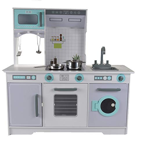 Bandits & Angels Holz-Kinderküche Dream Kitchen Küche Grau ab 3 Jahren für Jungen und Mädchen – Thekenhöhe 50 cm – inkl. 5 Zubehörteilen – Kinderküche – Holzküche von Bandits & Angels