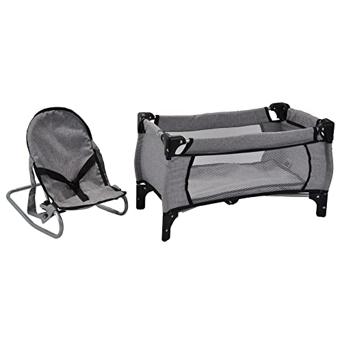 Bandits & Angels Puppenbett und Wippe Grey Angel – Grau Puppenmöbel – Stuhl mit Sicherheitsgurten und Griffen – Klappbett inklusive Aufbewahrungstasche – für Mädchen von Bandits & Angels