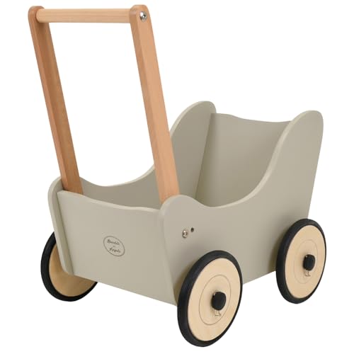 Bandits & Angels Puppenwagen Little Angel ab 1 Jahr - Puppenwagen aus Holz - Für Mädchen - Für Puppen bis 42 cm - Gummiräder (Olive Green) von Bandits & Angels
