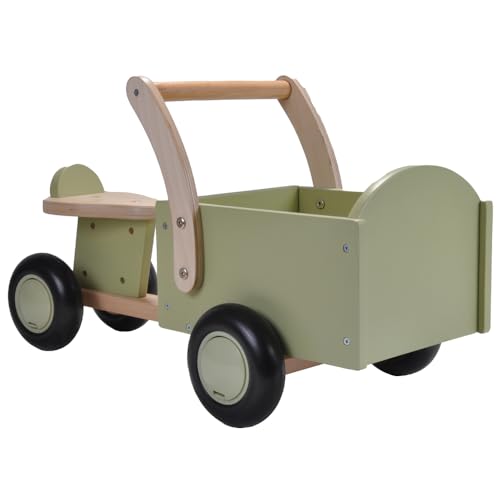 Bandits & Angels Lastenrad Laufrad Little Rider Retro Grün ab 1 Jahr – Für Jungen und Mädchen – Aufsitz-Lastenrad aus Holz – Laufrad aus Holz Grün – Geräuscharme Räder – Geschenk zur Babyparty von Bandits & Angels