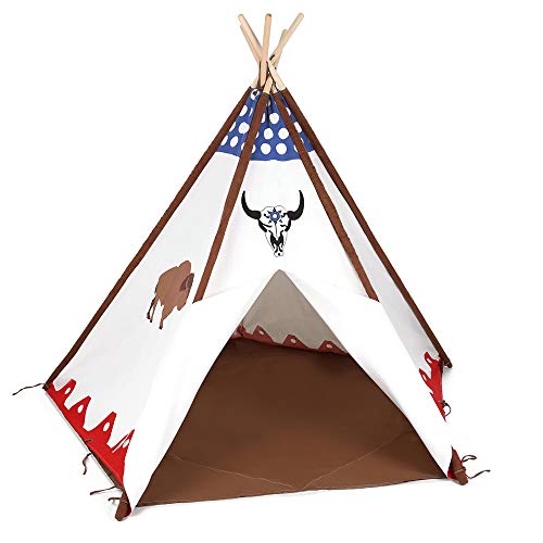 Bandits & Angels Tipi-Spielzelt Buffalo weiß für Jungen und Mädchen ab 3 Jahren – Spielzelt für drinnen und draußen – Tipi-Zelt – 100% Baumwolle – Spielzelt für Kinder von Bandits & Angels