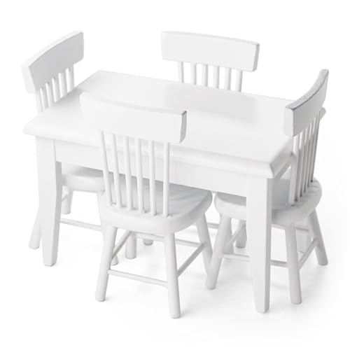 1/12 Miniatur Tisch und Stühle Puppenhaus Möbel Küche Zubehör, Weiß 1/12 Miniatur Tisch und Stühle Puppenhaus Möbel Küche Zubehör, Weiß von Bankeep