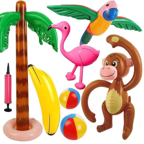 8 Stück aufblasbare Palmen Kokos Palmen Strand Spielzeug Hawaii Strand Spielzeug mit Kokosnussbaum Banane Flamingo Sommer Pool Hawaii Dekoration von Bankeep