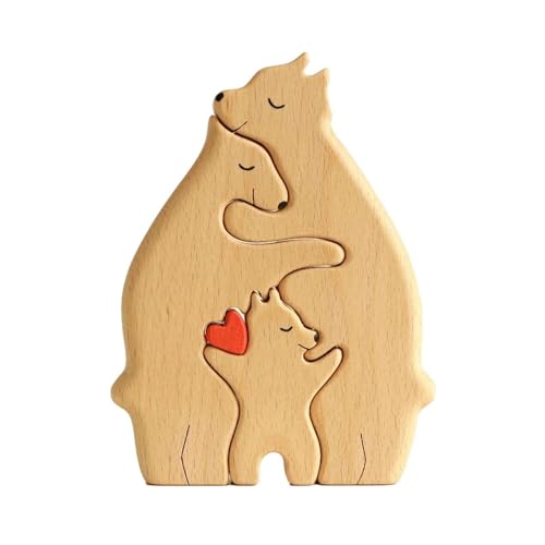 Personalisiertes Holzkunstpuzzle der Bärenfamilie mit Namen, Holz Bär Skulpturen Desktop Ornament Weihnachts Home Tischdekoration, Geschenk für Familie, Oma, Opa Mama, Papa von Bankeep