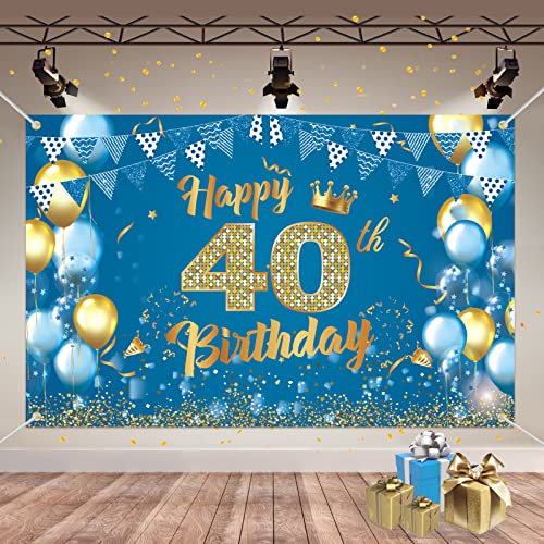 Geburtstagsdeko 40, Geburtstagsbanner 40, Großes Stoff Banner Poster, Banner 40 Geburtstag, Blau und Gold Deko 40. Geburtstag Mann, Party Deko zum Geburtstag 40 Männer von Banydoll