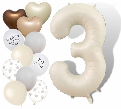 Luftballon 3 Geburtstag Zahl 3, 40 Zoll Creme Weiß Große Zahl Ballons für Geburtstag Party Dekorationen von Banyeyun