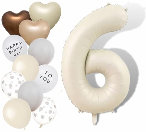 Nummer 6 Ballons 40 Zoll Creme Weiß Große Zahl Ballons für Geburtstag Party Dekorationen Nummer 6 Ballons 40 Zoll Creme Weiß Große Zahl Ballons für Geburtstag Party Dekorationen von Banyeyun