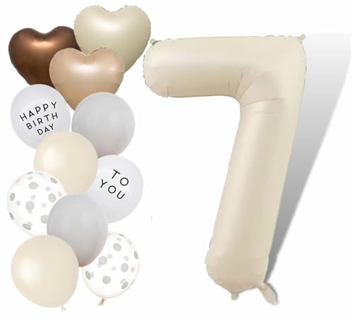 Luftballon 7 Geburtstag Zahl 7, 40 Zoll Creme Weiß Große Zahl Ballons für Geburtstag Party Dekorationen von Banyeyun