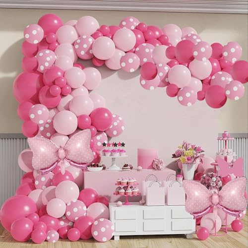 Minnie Mouse Geburtstagsdeko Luftballons Rosa, Rosen Polka Luftballons Pastell Girlande Konfetti für Minnie Mouse hochzeit Geburtstags Party Set von Banyeyun