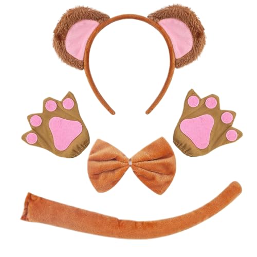 Banziaju 4pcs Monkey Kostüm Set Kids Einen Größe Full Brauner Affenanzug mit Ohren Fliege Krawattenhandschuhen und Schwanz weich von Banziaju