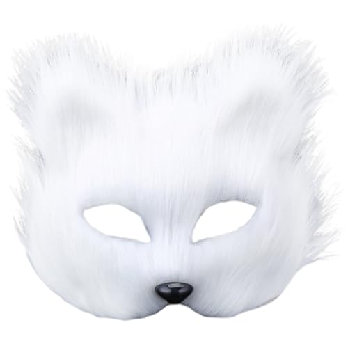 Banziaju Fox-Maske, therische Maske, Halbgesichtsfuchsmaske, atmungsaktive Tiermaske für erwachsene Kinder, weiches glattes Cosplay pelziges Kostüm für Frauen und Männer Maskerade, weiße Tiermasken von Banziaju