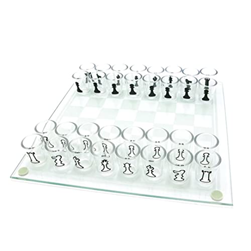 Banziaju Glasschach -Set, Glasschachbrett mit 32 PCS Acrylschach- und Weinbecherspiel -Schuss -Trinkglas -Schach -Sets Familienspiele für Erwachsene, Freunde, Weiß von Banziaju