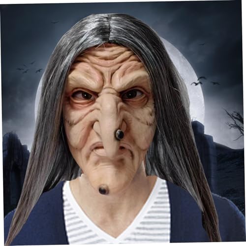 Banziaju Hexenmaske Halloween Hexenmaske, böse faltige alte Lady Maske mit langer Haare und Hexennase, gruselige Latexmaske mit Belüftungslöchern für Erwachsene Cosplay, Halloween Mask One Size Banziaju Hexenmaske Halloween Hexenmaske, böse faltige alte Lady Maske mit langer Haare und Hexennase, gruselige Latexmaske mit Belüftungslöchern für Erwachsene Cosplay, Halloween Mask One Size von Banziaju