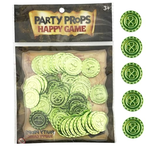 Banziaju Kunststoffmünze,100Pcs St. Patricks Day Münzen 4-Blatt Klee Glücksmünze Runde Kunststoffmünze 1.2Inch Plated dekorative St Patricks Day Zubehör für Party, grün von Banziaju