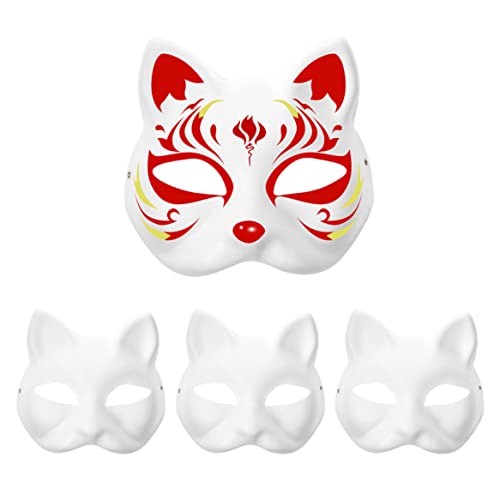 Banziaju Papiermaske, Katzenmaske mit Gummiband 3PCS DIY Lackierbar leere Cartoon Maskerade Masken Weiße Papiermasken für Kinder Cosplay Halloween Kopfbedeckung von Banziaju