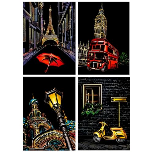 Banziaju Scratch Crafts, Scratch Art für Erwachsene Kinder 4 Blätter Regenbogen Magische Zeichnung Pad Kratzpapier, pädagogisches Kratzerkunstpapier für Kinder Erwachsene, 8.27x11.42 von Banziaju