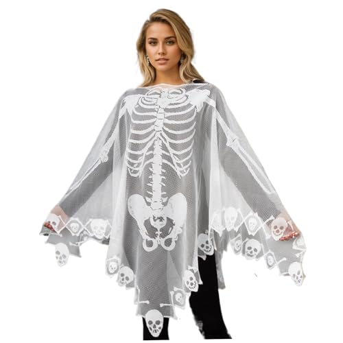 Banziaju Skelett Cape, Halloween Skelett Kostüm Spitzen Skelett Poncho für Frauen Skelett Cape White Skelett Kostüm Poncho Halloween Kostüm, Skelettkostüm 57x57 Banziaju Skelett Cape, Halloween Skelett Kostüm Spitzen Skelett Poncho für Frauen Skelett Cape White Skelett Kostüm Poncho Halloween Kostüm, Skelettkostüm 57x57 von Banziaju