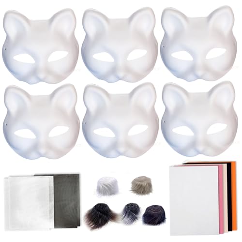 Banziaju Therian Mask Set Kit, Mesh Halb Face Cat Maske zum Dekorieren, mit Wollstreifen, lustigem Therian Cat Mask Kit, Diy Therian Maske für Cosplay, Halloween Party, Therian Banziaju Therian Mask Set Kit, Mesh Halb Face Cat Maske zum Dekorieren, mit Wollstreifen, lustigem Therian Cat Mask Kit, Diy Therian Maske für Cosplay, Halloween Party, Therian von Banziaju