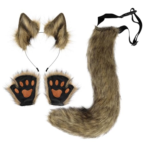 Banziaju Therian Maske und Heckset, 3pcs Fuchsohren und Schwanztherianische Pfoten, flauschige Fuchskostüm -Fell -Therian -Ausrüstung für Cosplay, Halloween Masquerade, Gelb Banziaju Therian Maske und Heckset, 3pcs Fuchsohren und Schwanztherianische Pfoten, flauschige Fuchskostüm -Fell -Therian -Ausrüstung für Cosplay, Halloween Masquerade, Gelb von Banziaju