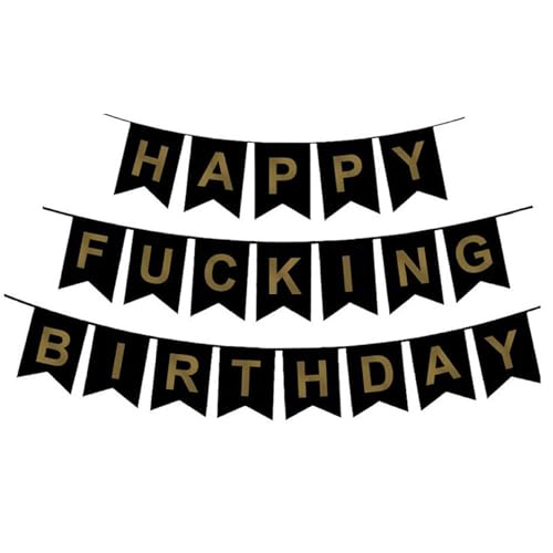 Lustiges Geburtstag Banner 16ft, goldenes Alphabet Schwarz Happy Fucking Bunting wiederverwendbares Dekor, Schwarze Geburtstagsdekorationen Lustiges Geburtstag Banner 16ft, goldenes Alphabet Schwarz Happy Fucking Bunting wiederverwendbares Dekor, Schwarze Geburtstagsdekorationen von Banziaju