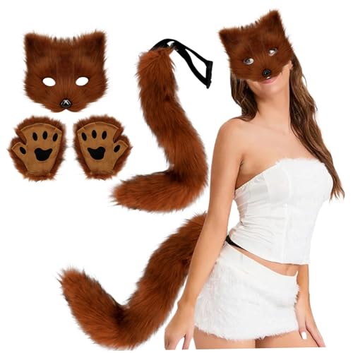 Therian Maske und Heckset, Fuchskostüm, pelzige Pfoten Schwanzmaske Tier Cosplay Kostüme für Frauen Männer Halloween Dress -up -Party, Rotbraun Therian Maske und Heckset, Fuchskostüm, pelzige Pfoten Schwanzmaske Tier Cosplay Kostüme für Frauen Männer Halloween Dress -up -Party, Rotbraun von Banziaju