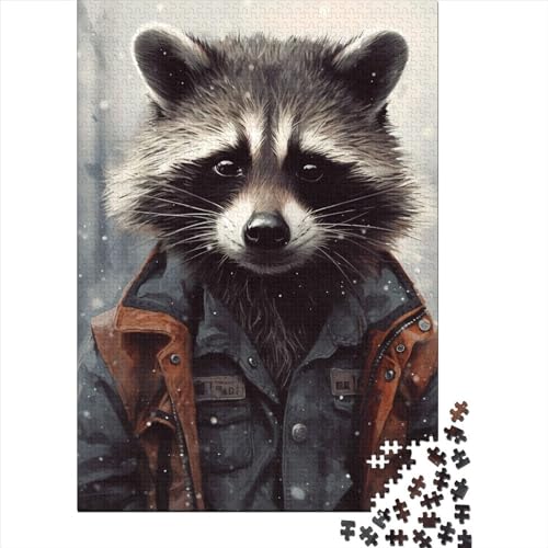 1000-teiliges Puzzle für Erwachsene, Waschbär-Tier 1, quadratisches Puzzle für Erwachsene und Holzpuzzle, Lernspiel, Herausforderungsspielzeug, 1000 Teile (75 x 50 cm) von BaoFFF