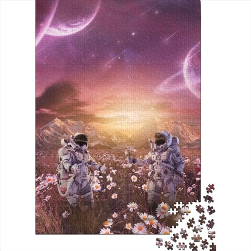 Puzzle 1000 Teile für Erwachsene, Astronaut in den Blumen, Puzzle aus Holz, tolles Geschenk für Erwachsene, 1000 Teile (75 x 50 cm) von BaoFFF
