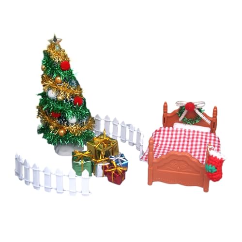 Baoblaze 1:12 Puppenhaus-Weihnachtszubehör, Puppenhaus-Mini-Weihnachtsbaum, Lebensszenen, Feiertags-Mikrolandschaftsornament von Baoblaze