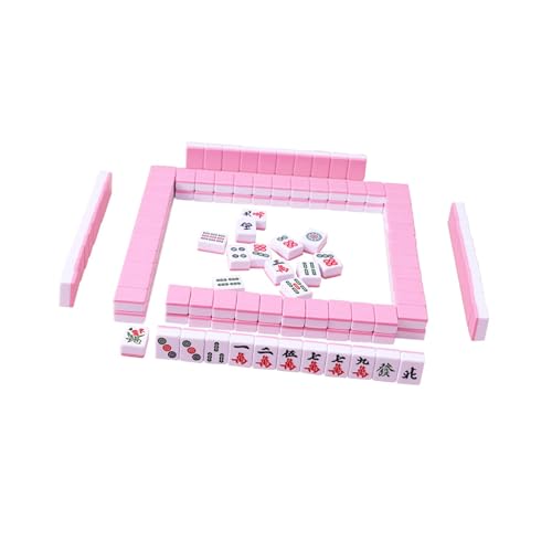 Baoblaze 144-teiliges Mini-Mahjong-Spielstein-Set, chinesische Version, chinesisches Spiel, tragbar, für Reisen, Kinder, Rosa von Baoblaze
