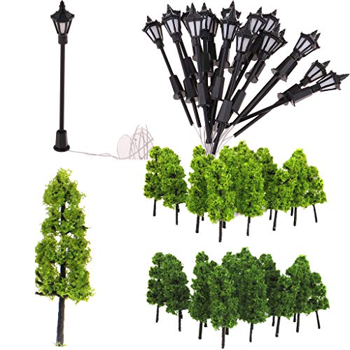 Baoblaze 20 Stücke Mini Straßenlaterne Straßenlampe Lampen Modell für Eisenbahn + Bäume Modell von Baoblaze
