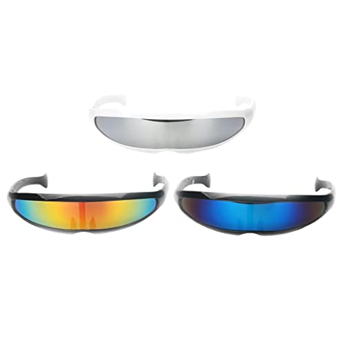 Baoblaze 3 teilig Futuristische Sonnenbrille verspiegelte Partybrille Spaßbrille für Herren Damen Halloween Mottoparty Kostüm von Baoblaze