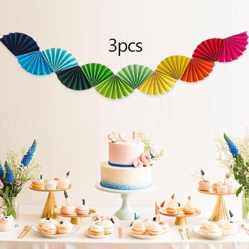 Baoblaze 3X Papierfächer Girlande Hintergrund Ornament Banner Deckendekoration zum Aufhängen für Feiern, Geburtstage, Valentinstag, Party-, Mehrfarbig von Baoblaze