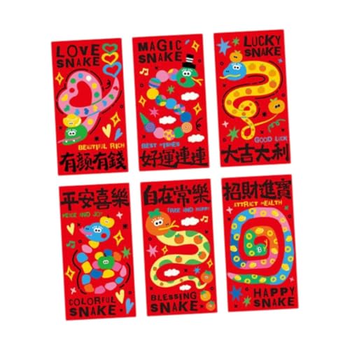 Baoblaze 6 x rote Umschläge für das chinesische Neujahr 2025, Glücksgeld-Umschläge mit Cartoon-Motiv, süßer Hong Bao für Feiertage, Frühlingsfest, von Baoblaze