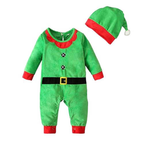 Baoblaze Baby-Weihnachtsmann-Anzug-Outfit, Overall, Foto-Requisiten, Weihnachtsmütze, Kostüm, Weihnachtsmann-Kostüm, Baby-Weihnachtskleidung für Festival, Grün, Größe 80 von Baoblaze