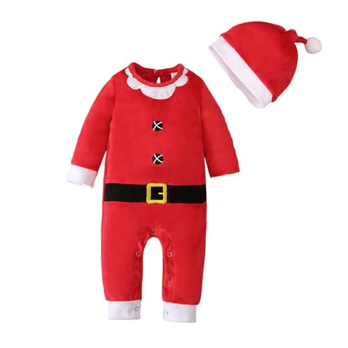 Baoblaze Baby-Weihnachtsmann-Anzug-Outfit, Overall, Foto-Requisiten, Weihnachtsmütze, Kostüm, Weihnachtsmann-Kostüm, Baby-Weihnachtskleidung für Festival, Rot, Größe 100 von Baoblaze