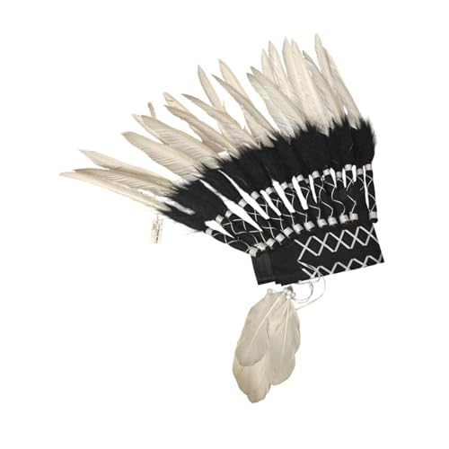 Baoblaze Chief Indian Hat Kostüm Kopfbedeckungshaarband Männer Frauen Stirnbandfeder Kopfschmuck, Schwarz-Weiss von Baoblaze